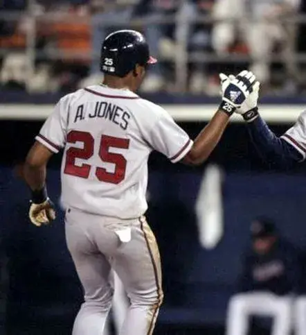 ANDRUW JONES Atlanta Braves 1999 Away Majestic Throwback Baseball Jersey 