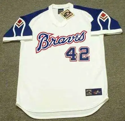 BIFF POCOROBA Atlanta Braves 1975 Home Majestic Throwback Baseball Jersey 