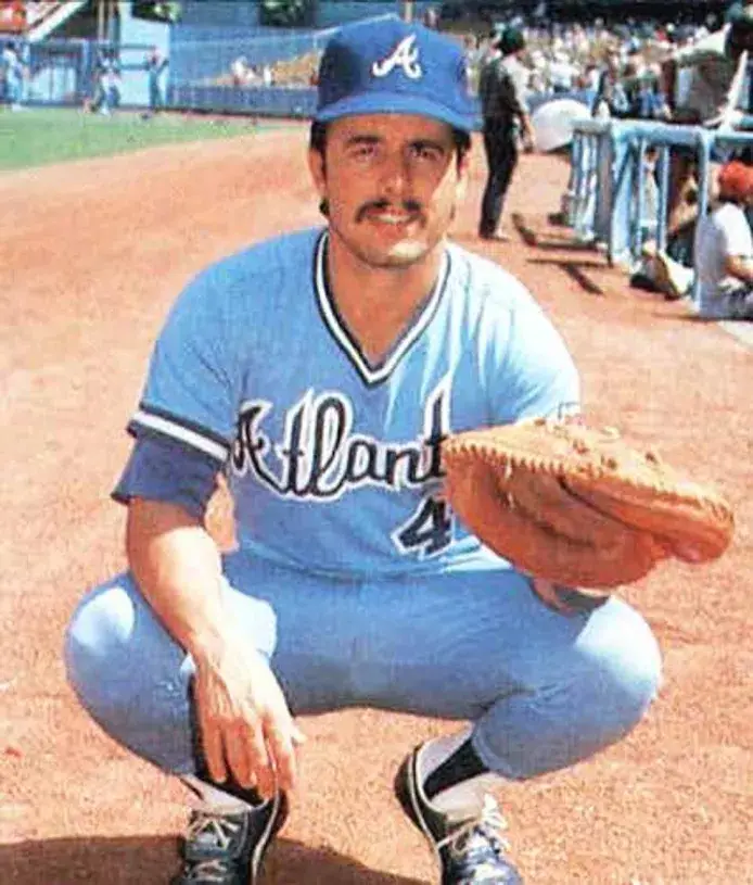 BIFF POCOROBA Atlanta Braves 1982 Away Majestic Throwback Baseball Jersey 