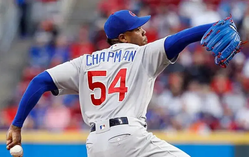 AROLDIS CHAPMAN Chicago Cubs 2016 Away Majestic Throwback Baseball Jersey 
