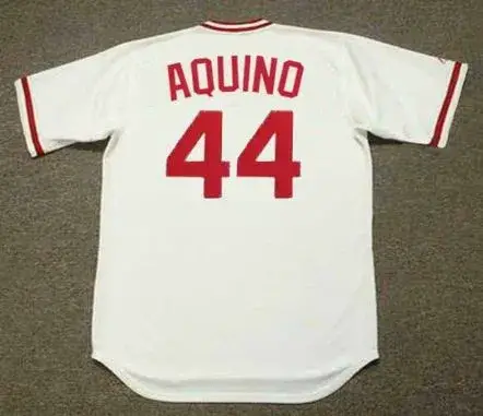 ARISTIDES AQUINO Cincinnati Reds 1975 Home Majestic Baseball Throwback Jersey 