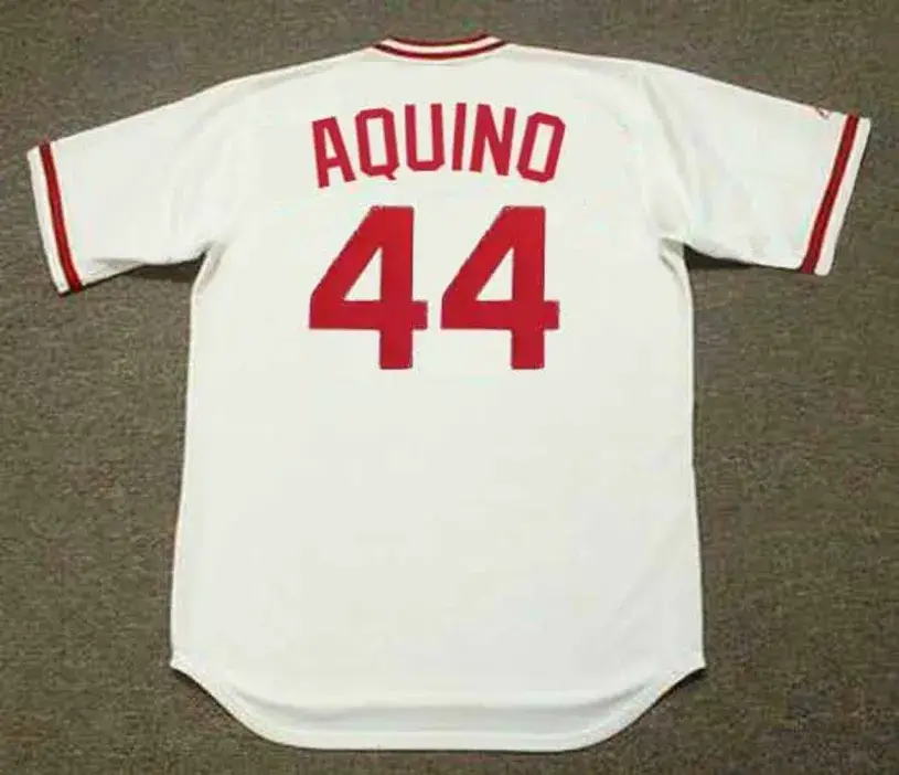 ARISTIDES AQUINO Cincinnati Reds 1975 Home Majestic Baseball Throwback Jersey 
