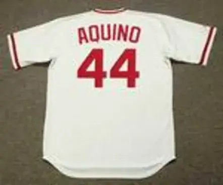 ARISTIDES AQUINO Cincinnati Reds 1975 Home Majestic Baseball Throwback Jersey 