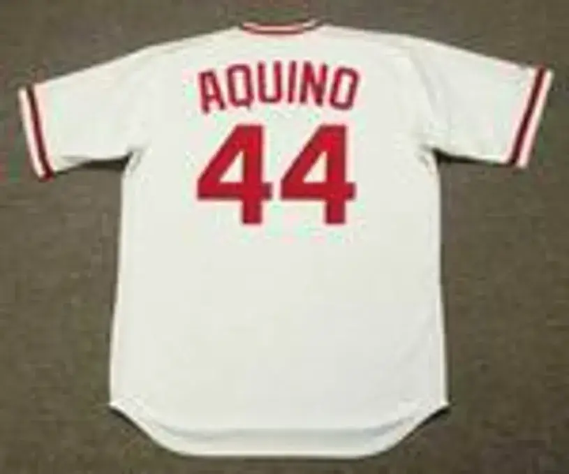 ARISTIDES AQUINO Cincinnati Reds 1975 Home Majestic Baseball Throwback Jersey 