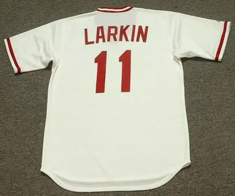 BARRY LARKIN Cincinnati Reds 1990 Majestic Cooperstown Home Baseball Jersey 