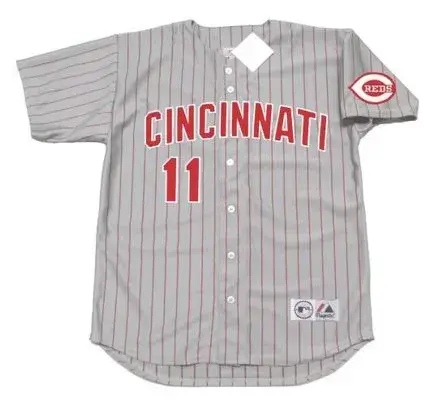 BARRY LARKIN Cincinnati Reds 1993 Majestic Throwback Away Baseball Jersey