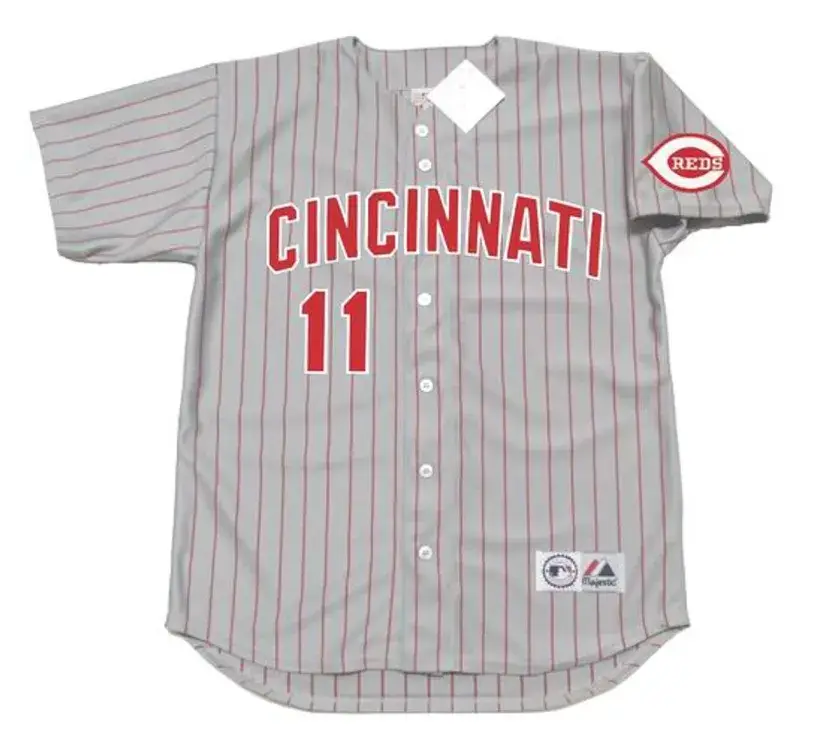 BARRY LARKIN Cincinnati Reds 1993 Majestic Throwback Away Baseball Jersey