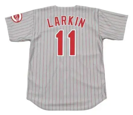 BARRY LARKIN Cincinnati Reds 1993 Majestic Throwback Away Baseball Jersey 