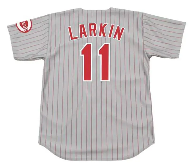 BARRY LARKIN Cincinnati Reds 1993 Majestic Throwback Away Baseball Jersey 