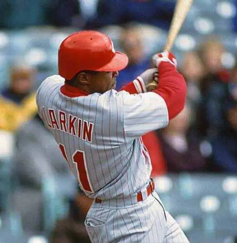 BARRY LARKIN Cincinnati Reds 1993 Majestic Throwback Away Baseball Jersey 