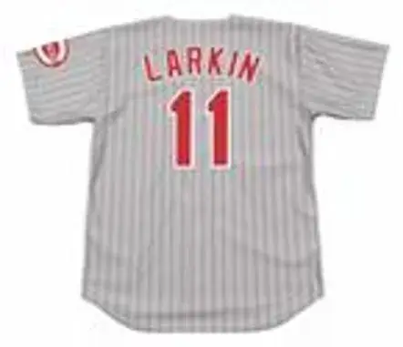 BARRY LARKIN Cincinnati Reds 1993 Majestic Throwback Away Baseball Jersey 