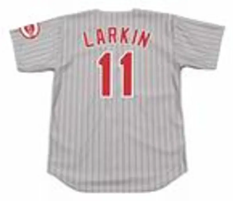 BARRY LARKIN Cincinnati Reds 1993 Majestic Throwback Away Baseball Jersey 