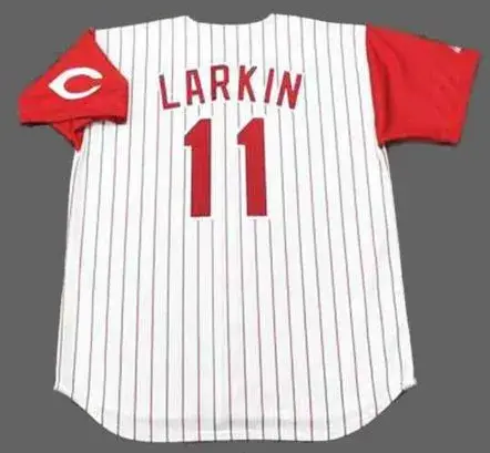 BARRY LARKIN Cincinnati Reds 1995 Home Majestic Baseball Throwback Jersey 