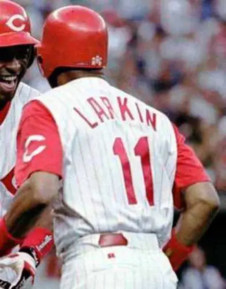 BARRY LARKIN Cincinnati Reds 1995 Home Majestic Baseball Throwback Jersey 