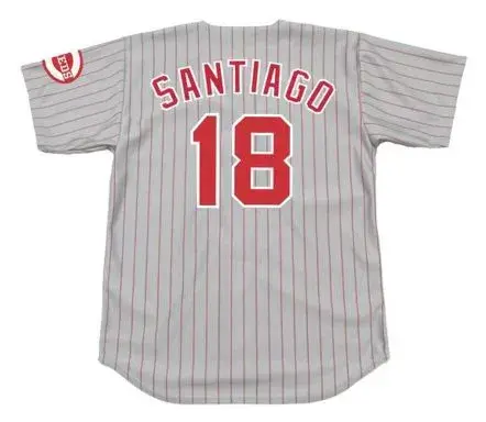 BENITO SANTIAGO Cincinnati Reds 1995 Majestic Throwback Away Baseball Jersey 