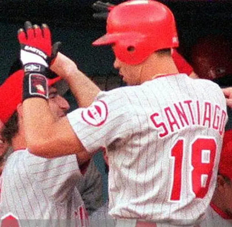 BENITO SANTIAGO Cincinnati Reds 1995 Majestic Throwback Away Baseball Jersey 
