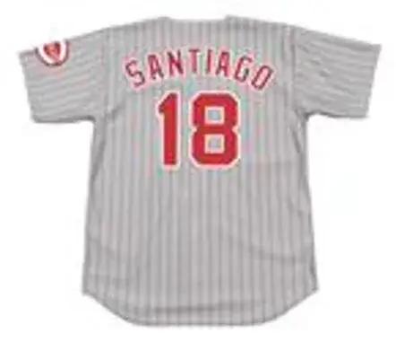 BENITO SANTIAGO Cincinnati Reds 1995 Majestic Throwback Away Baseball Jersey 