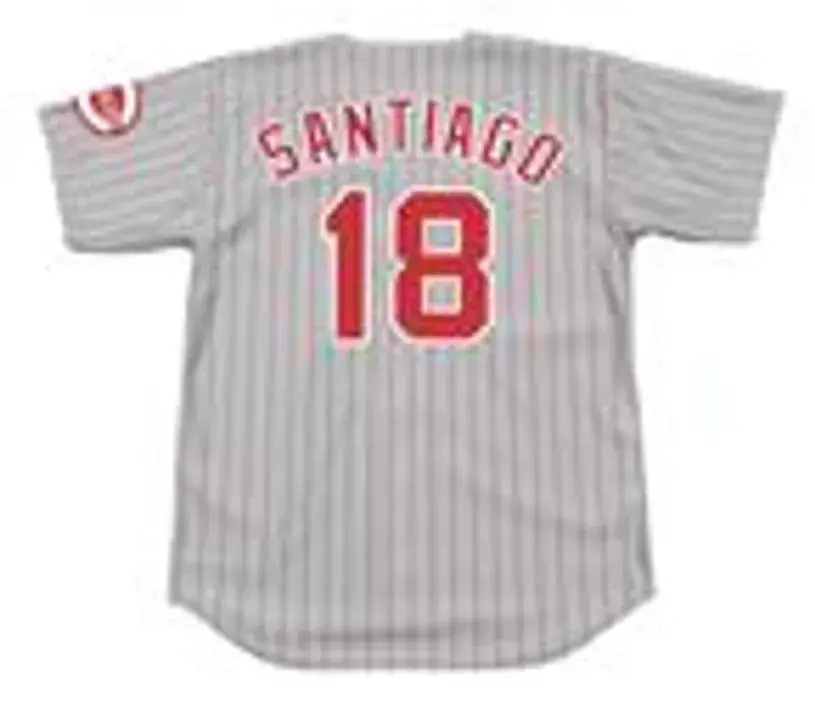 BENITO SANTIAGO Cincinnati Reds 1995 Majestic Throwback Away Baseball Jersey 
