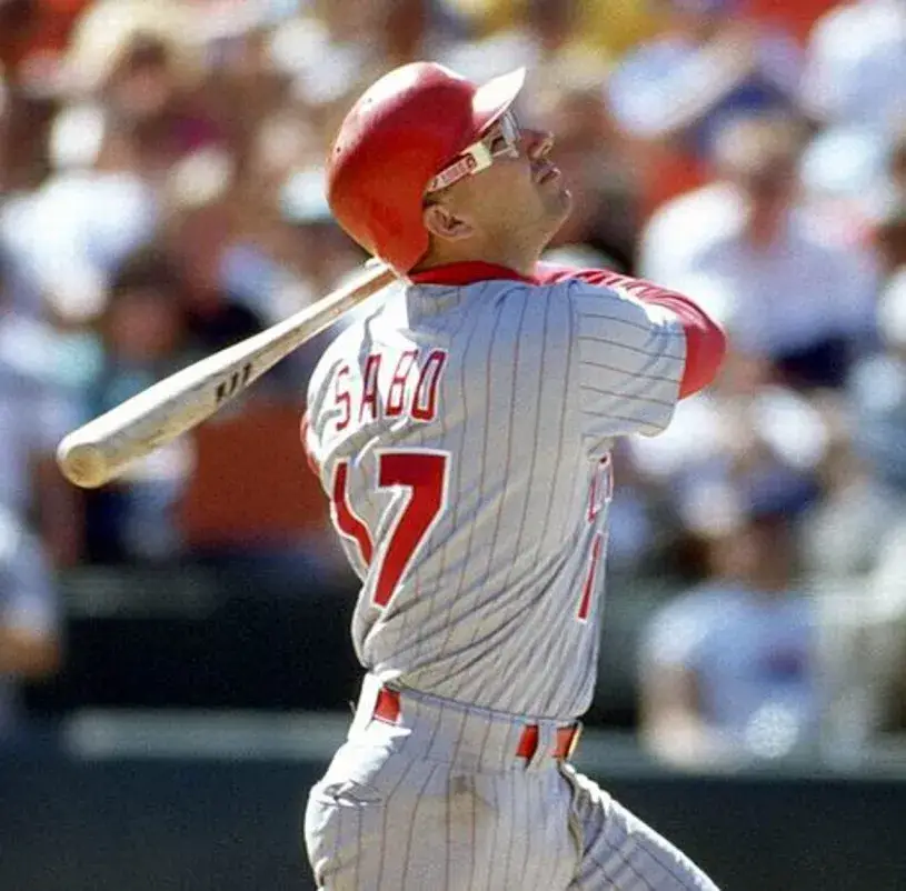 CHRIS SABO Cincinnati Reds 1993 Majestic Throwback Away Baseball Jersey 