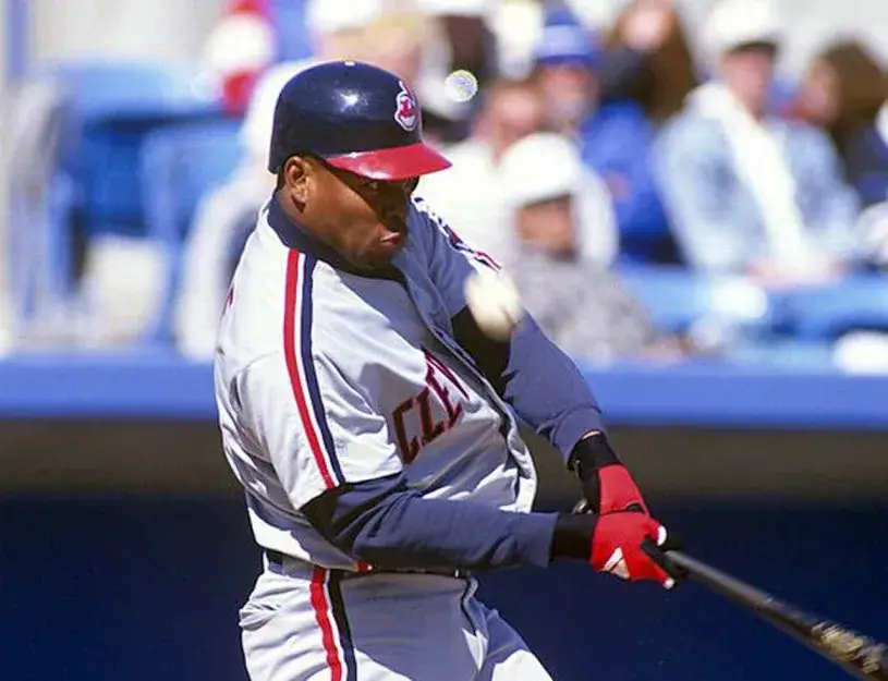 ALBERT BELLE Cleveland Indians 1993 Majestic Throwback Away Baseball Jersey 
