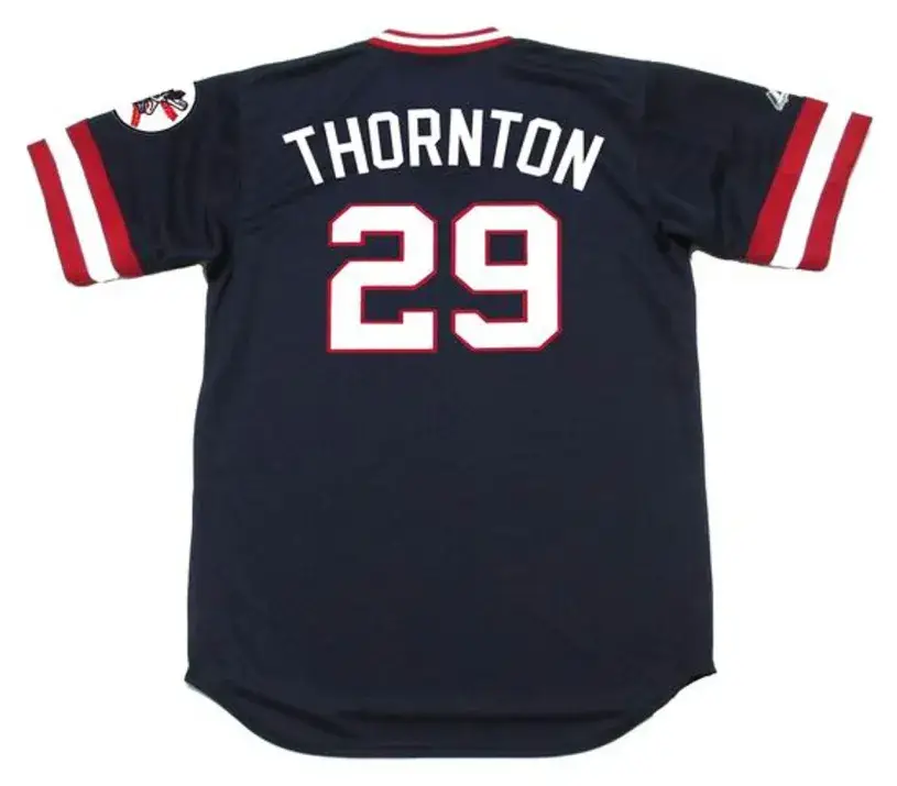 ANDRE THORNTON Cleveland Indians 1977 Majestic Cooperstown Throwback Away Jersey 