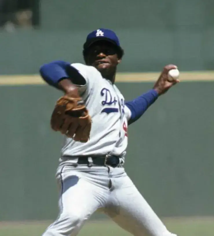 AL DOWNING Los Angeles Dodgers 1974 Away Majestic Throwback Baseball Jersey 