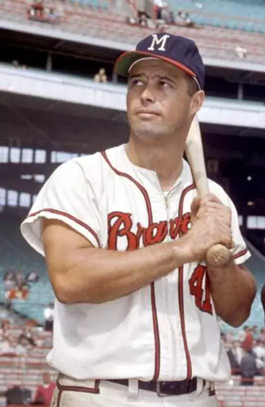 EDDIE MATHEWS Milwaukee Braves 1957 Home Majestic Throwback Baseball Jersey 