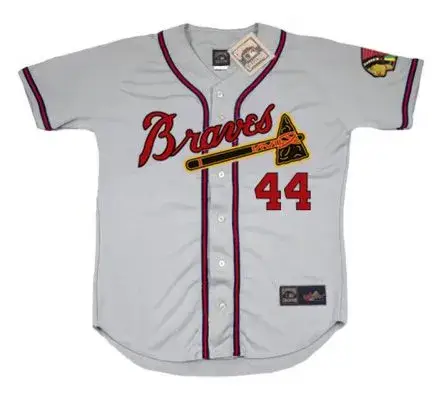 HANK AARON Milwaukee Braves 1955 Away Majestic Throwback Baseball Jersey 