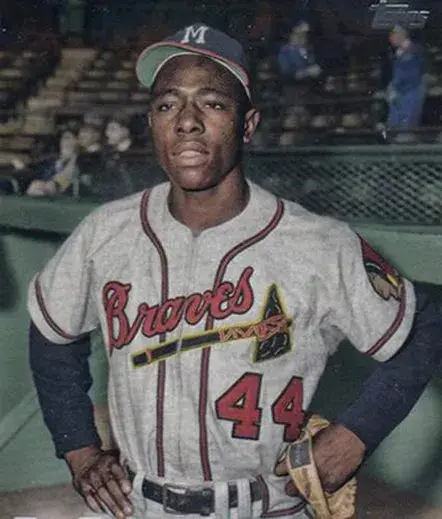 HANK AARON Milwaukee Braves 1955 Away Majestic Throwback Baseball Jersey 