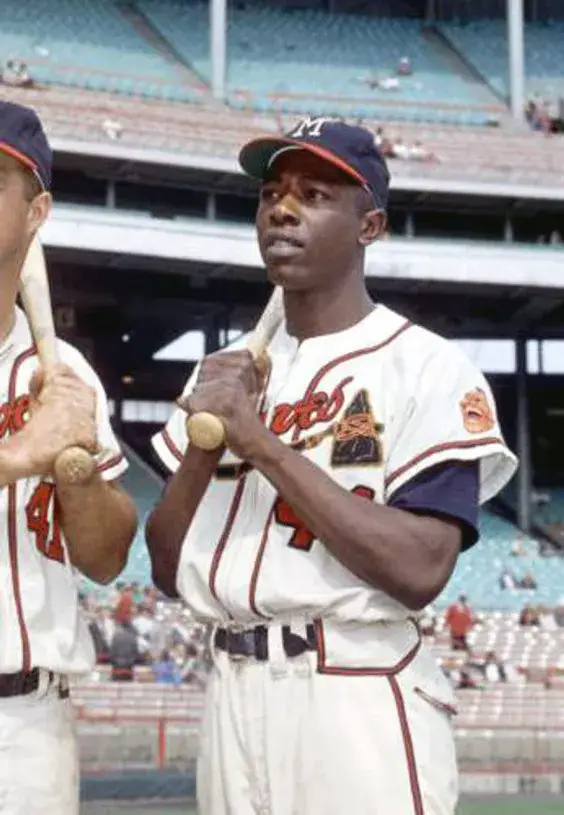 HANK AARON Milwaukee Braves 1957 Home Majestic Throwback Baseball Jersey 