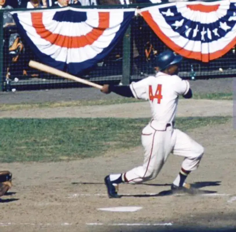 HANK AARON Milwaukee Braves 1957 Home Majestic Throwback Baseball Jersey 