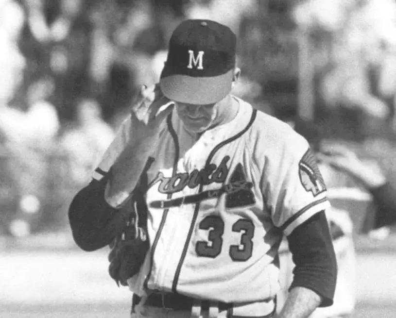 LEW BURDETTE Milwaukee Braves 1955 Away Majestic Throwback Baseball Jersey 