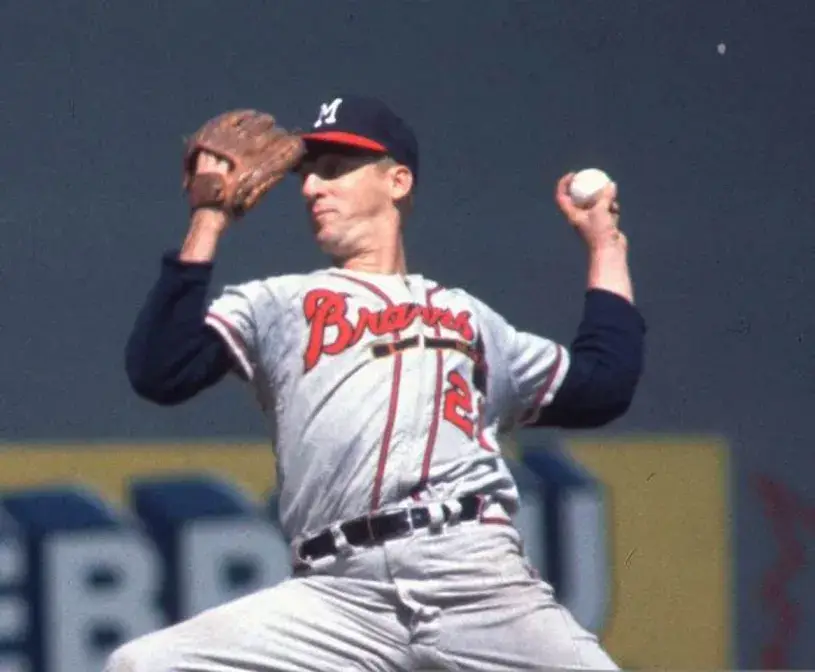 WARREN SPAHN Milwaukee Braves 1955 Away Majestic Throwback Baseball Jersey 