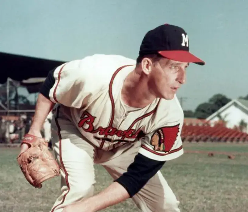 WARREN SPAHN Milwaukee Braves 1955 Away Majestic Throwback Baseball Jersey 