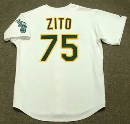 BARRY ZITO Oakland Athletics 2002 Home Majestic Baseball Throwback Jersey 