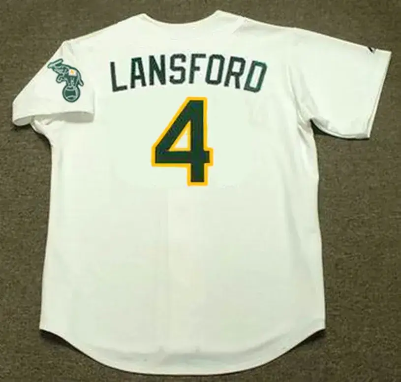 CARNEY LANSFORD Oakland Athletics 1989 Home Majestic Baseball Throwback Jersey 