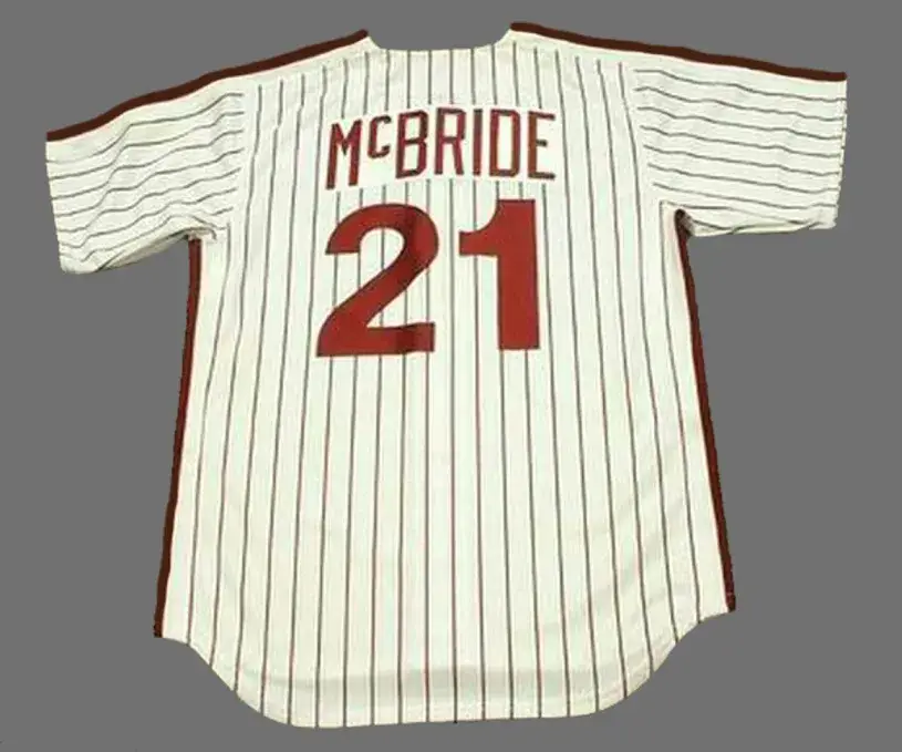 BAKE McBRIDE Philadelphia Phillies 1980 Majestic Cooperstown Throwback Home Baseball Jersey 