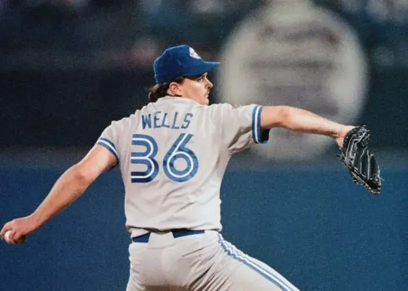 DAVID WELLS Toronto Blue Jays 1992 Away Majestic Throwback Baseball Jersey 