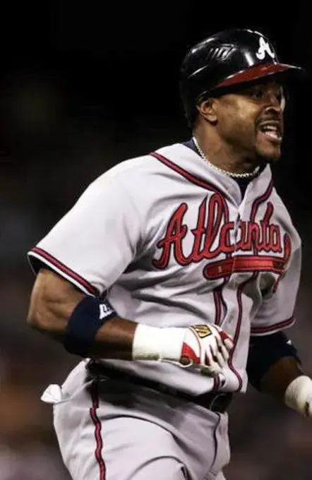 BRIAN JORDAN Atlanta Braves 1999 Away Majestic Throwback Baseball Jersey 