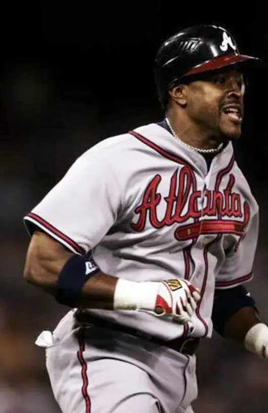 BRIAN JORDAN Atlanta Braves 1999 Away Majestic Throwback Baseball Jersey 