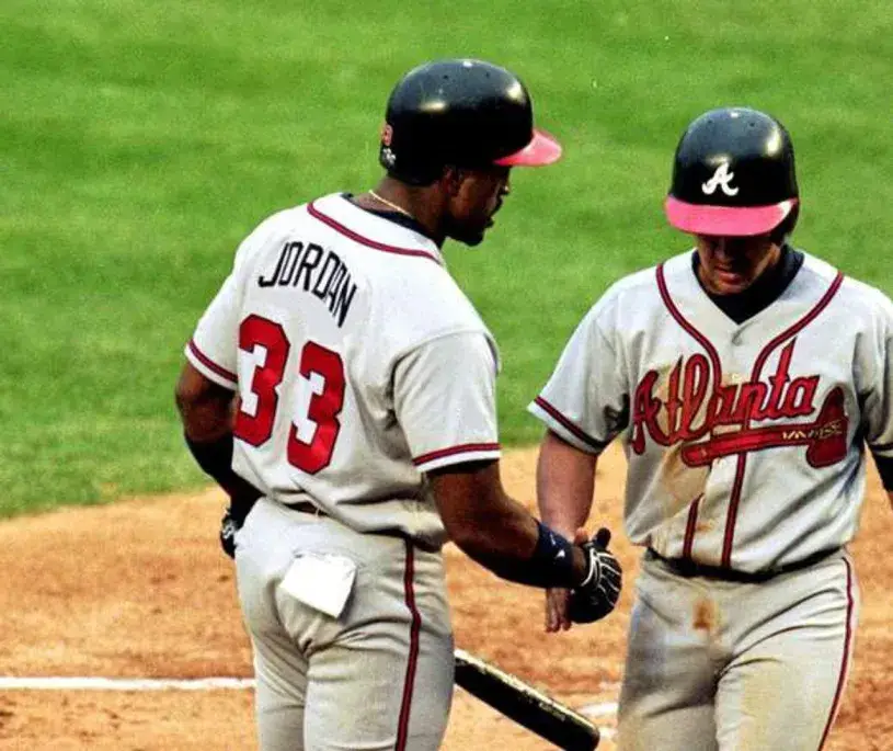 BRIAN JORDAN Atlanta Braves 1999 Away Majestic Throwback Baseball Jersey 