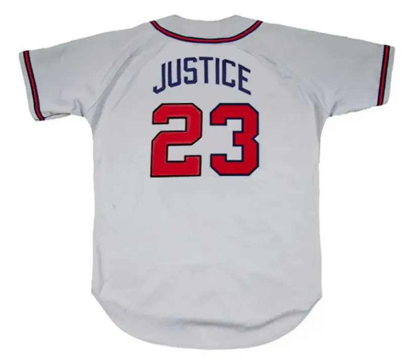 DAVID JUSTICE Atlanta Braves 1995 Away Majestic Throwback Baseball Jersey 