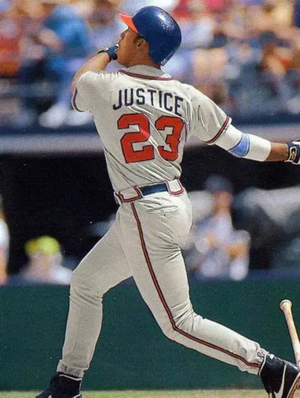 DAVID JUSTICE Atlanta Braves 1995 Away Majestic Throwback Baseball Jersey 