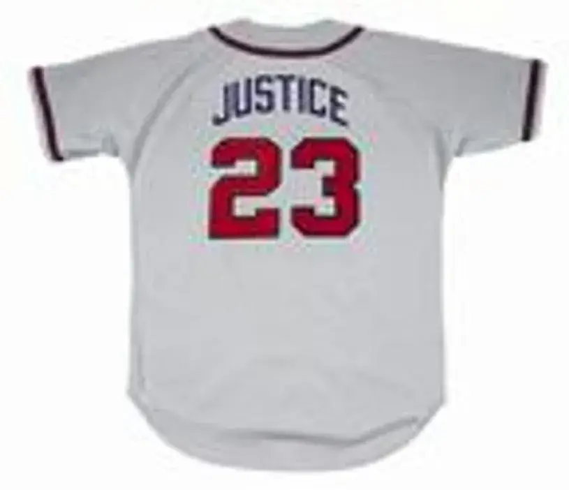 DAVID JUSTICE Atlanta Braves 1995 Away Majestic Throwback Baseball Jersey 