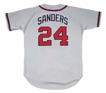 DEION SANDERS Atlanta Braves 1992 Away Majestic Throwback Baseball Jersey 