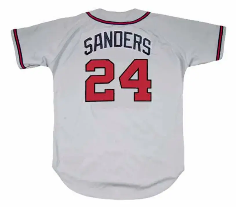 DEION SANDERS Atlanta Braves 1992 Away Majestic Throwback Baseball Jersey 