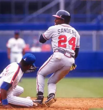 DEION SANDERS Atlanta Braves 1992 Away Majestic Throwback Baseball Jersey 