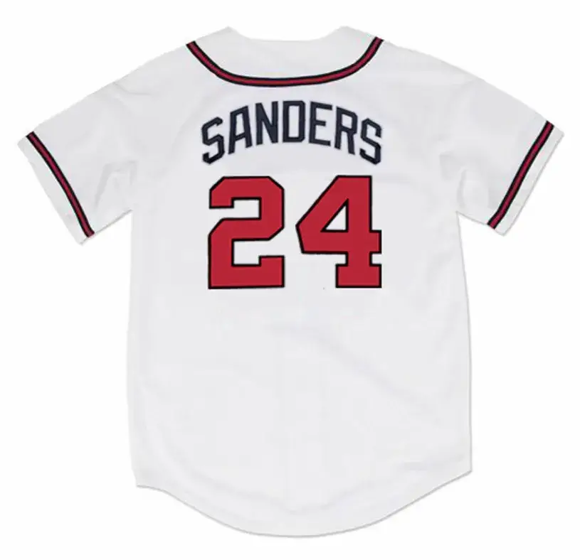 DEION SANDERS Atlanta Braves 1992 Home Majestic Throwback Baseball Jersey 
