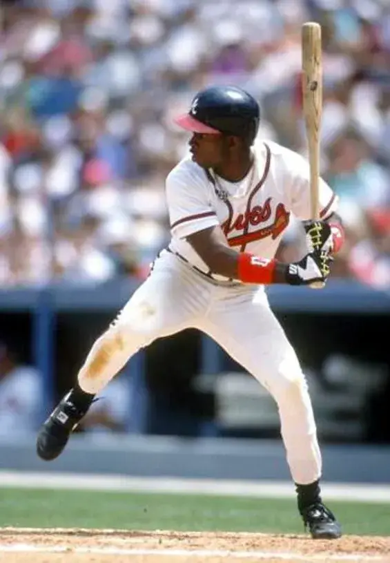 DEION SANDERS Atlanta Braves 1992 Home Majestic Throwback Baseball Jersey 