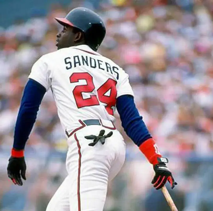 DEION SANDERS Atlanta Braves 1992 Home Majestic Throwback Baseball Jersey 